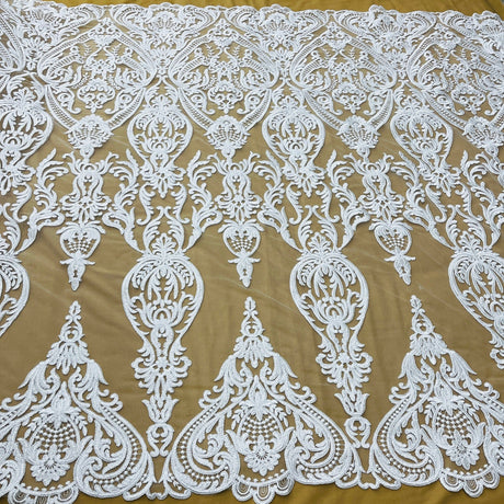 Bridal Lace Fabric Corded Embroidered 54" White Ivory Gold Silver