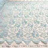 1 Yard - Beaded & Corded Bridal Fabric Lace Embroidered on 100% Polyester Net Mesh - Ivory - 54"