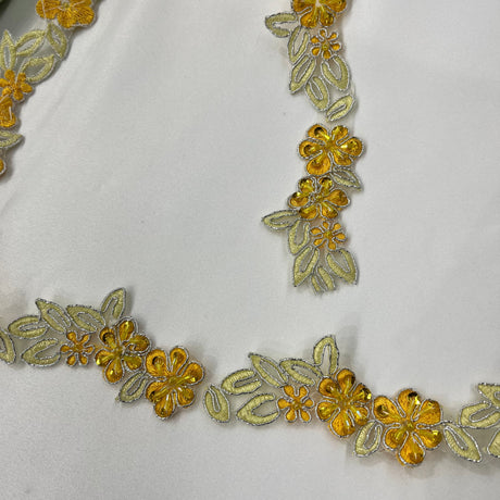 Beaded & Corded Lace Trimming Embroidered On 100% Polyester Net Fabric - 1.5" Width, Multiple Colors (1 Yard)