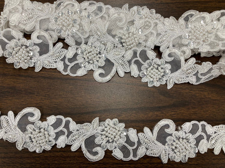 Beaded Corded Lace Trim Organza
