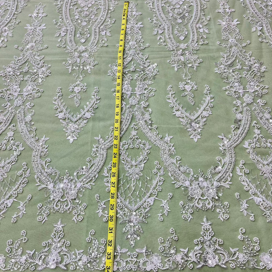 1 Yard Beaded Lace Fabric Embroidered on 100% Polyester Net Mesh