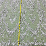 1 Yard Beaded Lace Fabric Embroidered on 100% Polyester Net Mesh