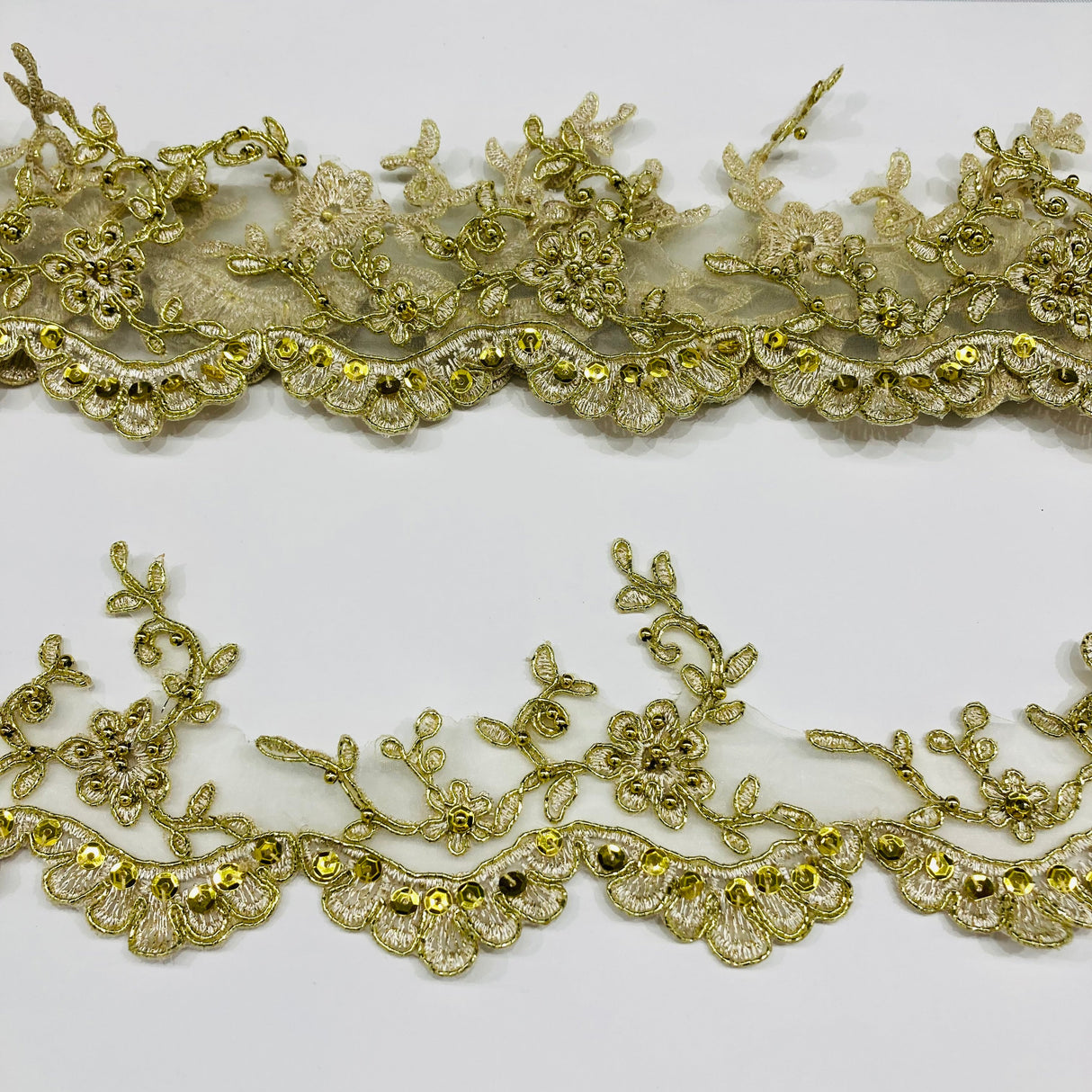 Beaded Corded Lace Trim Metallic