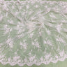 1 Yard - Corded Bridal Lace Fabric Embroidered on 100% Polyester Net Mesh - Ivory with Silver - 56"