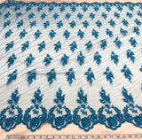 1 Yard - Beaded & Corded Lace Fabric Embroidered on 100% Polyester Net Mesh - Ivory - 53"