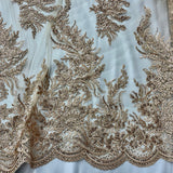1 Yard Elegant Beaded and Corded Bridal Lace Fabric Embroidered on 100% Polyester Net Mesh White