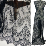 1 Panel Chantilly Embroidered Lace Fabric with Eyelash Scallop – White, Ivory, and Blush