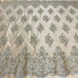 1 Yard Regal Beaded and Corded Lace Fabric with Scallops Embroidered on Polyester Net Mesh