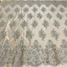 1 Yard Regal Beaded and Corded Lace Fabric with Scallops Embroidered on Polyester Net Mesh