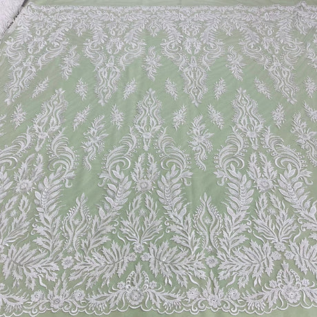 Beaded Sequined Lace Fabric 100% Polyester Net Mesh 56" Wide