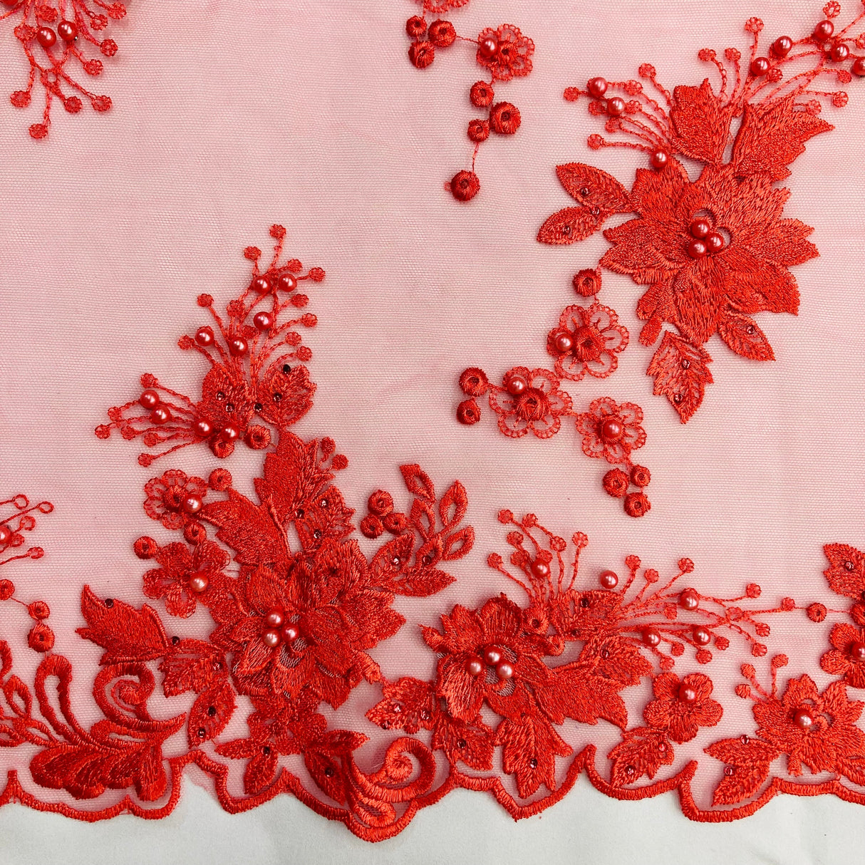 Beaded 3D Floral Lace Fabric - Embroidered On 100% Polyester Net Mesh, 52" Width, Multi Color (1 Yard)