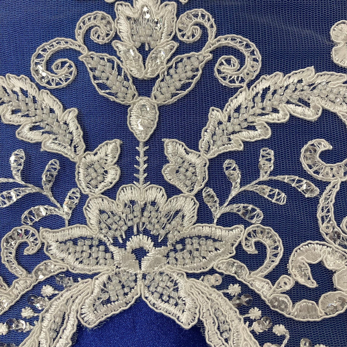 Beaded Corded Bridal Lace Fabric 51" White Ivory