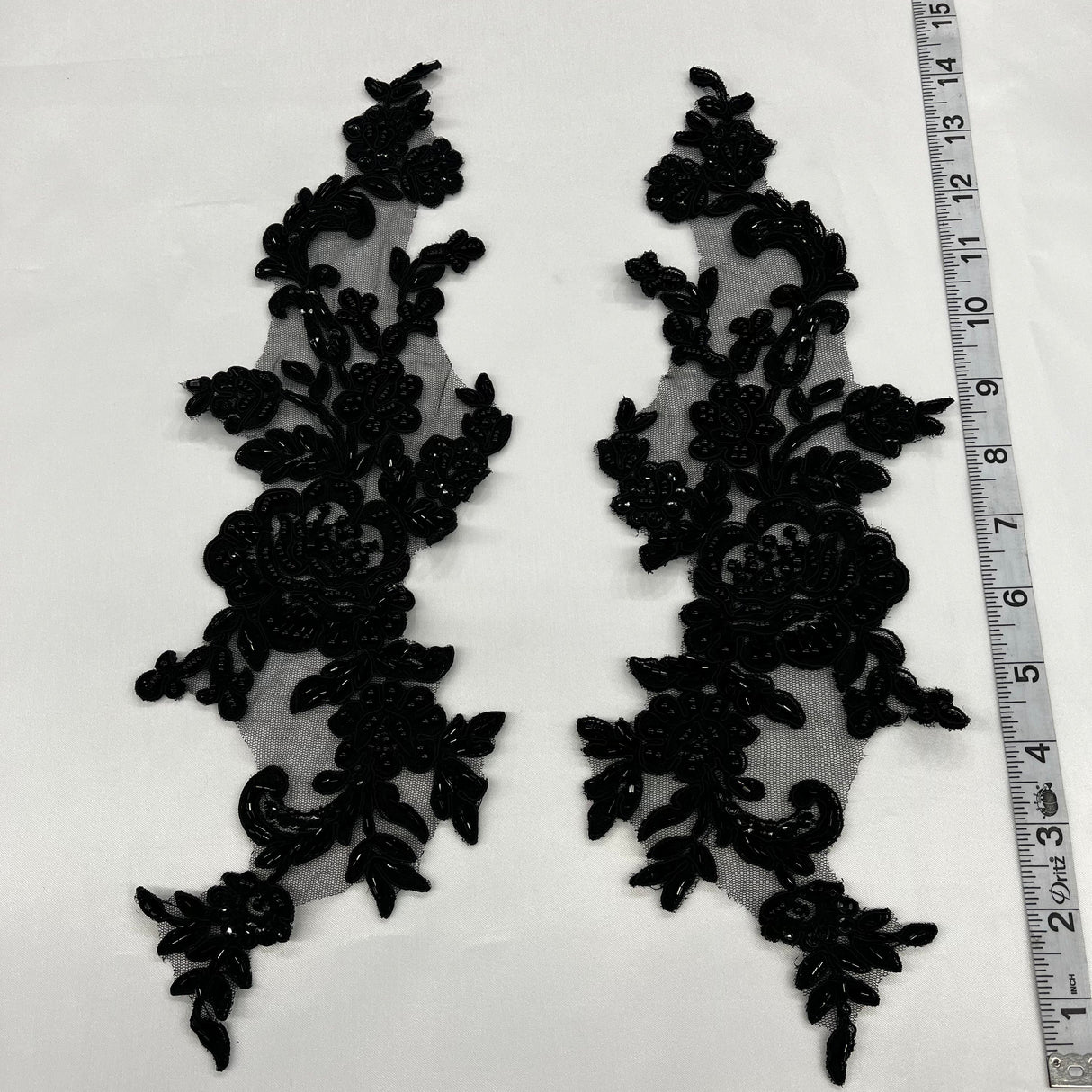 Beaded Corded Floral Lace Applique 100% Polyester Net Mesh