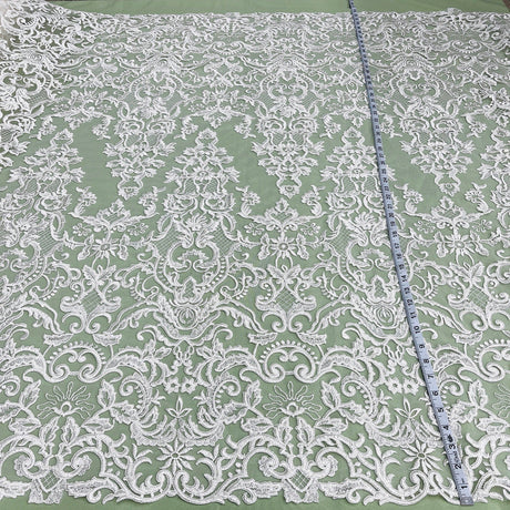 1 Yard Corded Bridal Lace Fabric, Embroidered 100% Polyester Net Mesh for Wedding Dresses