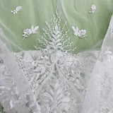 1 Yard Luxurious Beaded Lace Fabric Embroidered on Polyester Net Mesh White and Ivory