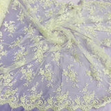 1 Yard Corded Bridal Lace Fabric Embroidered on 100 Percent Polyester Net Mesh White 56 inch Width
