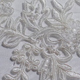 1 Yard Opulent Beaded and Corded Bridal Lace Fabric Embroidered on Polyester Net Mesh