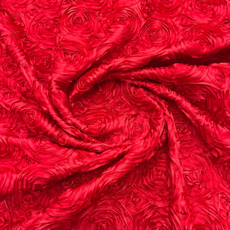 Rosette 3D Satin Polyester Fabric - 3D Rosette Design, 54" Width (1 Yard)