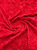 Rosette 3D Satin Polyester Fabric - 3D Rosette Design, 54" Width (1 Yard)