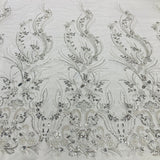 1 Yard Ivory Beaded Lace Fabric Embroidered on 100 Percent Polyester Net Mesh 54 Inch Width