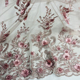 Beaded 3D Floral Lace Polyester Fabric - Black, Dusty Rose, Vanilla, 51" Width (1 Yard)