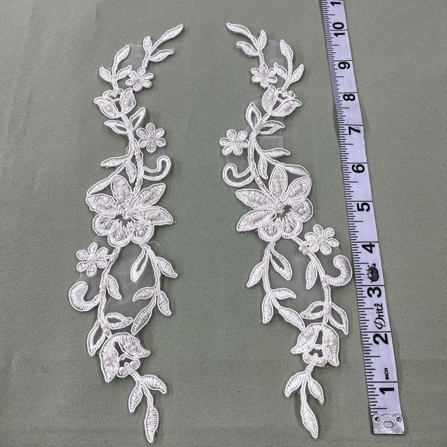 Beaded Corded Lace Applique Ivory