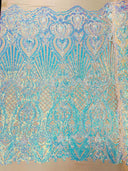 Sea Shell Sequin Damask Polyester Fabric - Iridescent Sequin Damask, 54" Width (1 Yard)