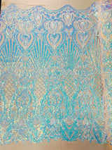 Sea Shell Sequin Damask Polyester Fabric - Iridescent Sequin Damask, 54" Width (1 Yard)