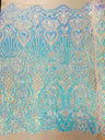 Sea Shell Sequin Damask Polyester Fabric - Iridescent Sequin Damask, 54" Width (1 Yard)