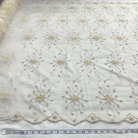 Beaded Lace Fabric on Polyester Net Mesh