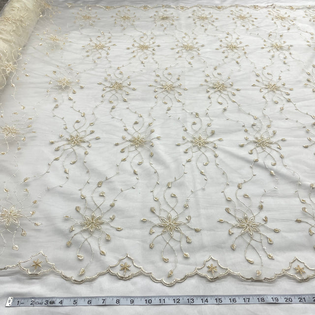 Beaded Lace Fabric on Polyester Net Mesh