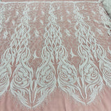 1 Yard Beaded and Corded Bridal Lace Fabric Embroidered on Polyester Net Mesh