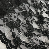 1 Yard Premium Beaded and Corded Lace Fabric Embroidered on Polyester Net Mesh