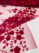 Orquidia 3D Floral Design Embroidered With Pearls Lace Fabric - 3D Floral Mesh Lace, 54" Width (1 Yard)