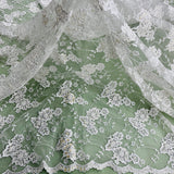 1 Yard Beaded and Corded Lace Fabric Embroidered on Polyester Net Mesh