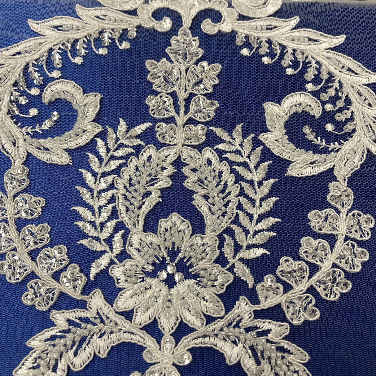Beaded Corded Bridal Lace Fabric 51" White Ivory