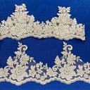 Beaded Corded Floral Lace Trimming Polyester Fabric - Embroidered Net Mesh, 6" Width (1 Yard)