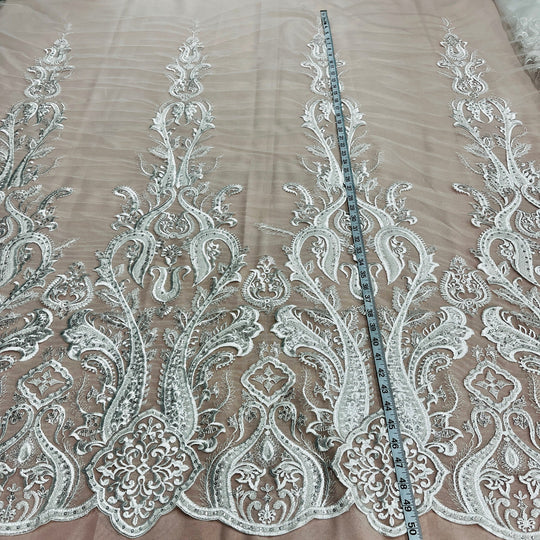 1 Yard Beaded Lace Fabric Embroidered on 100% Polyester Net Mesh – 50" Wide