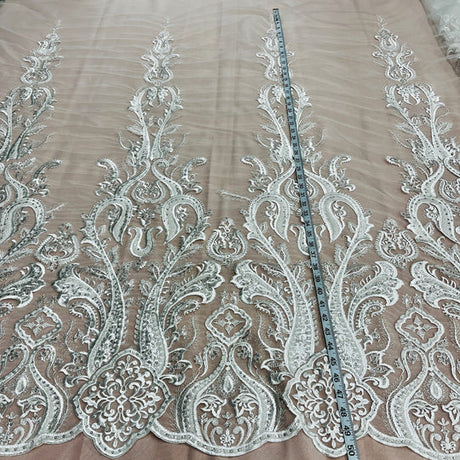 1 Yard Beaded Lace Fabric Embroidered on 100% Polyester Net Mesh – 50" Wide