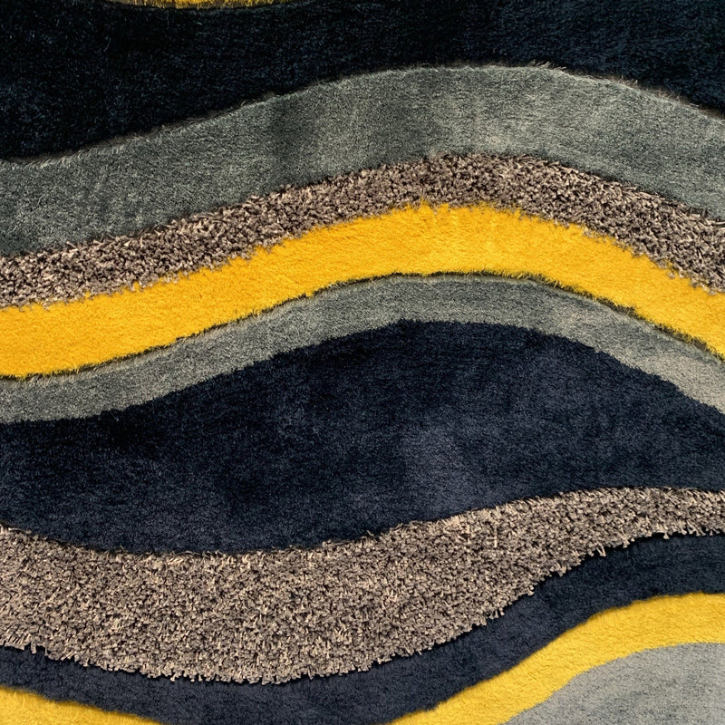 Shag Yellow, Latigo Bay, Navy Shag Rug Fabric - Yellow, Hand Carved, 1.5" High Pile, 7'6" X 10'3" (1 Piece)