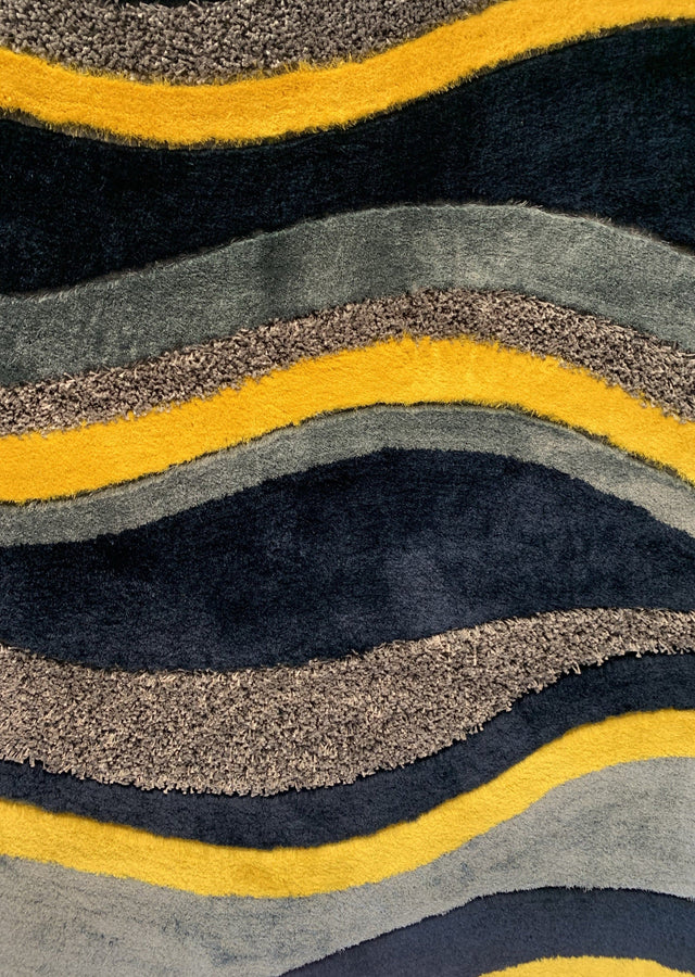 Shag Yellow, Latigo Bay, Navy Shag Rug Fabric - Yellow, Hand Carved, 1.5" High Pile, 7'6" X 10'3" (1 Piece)