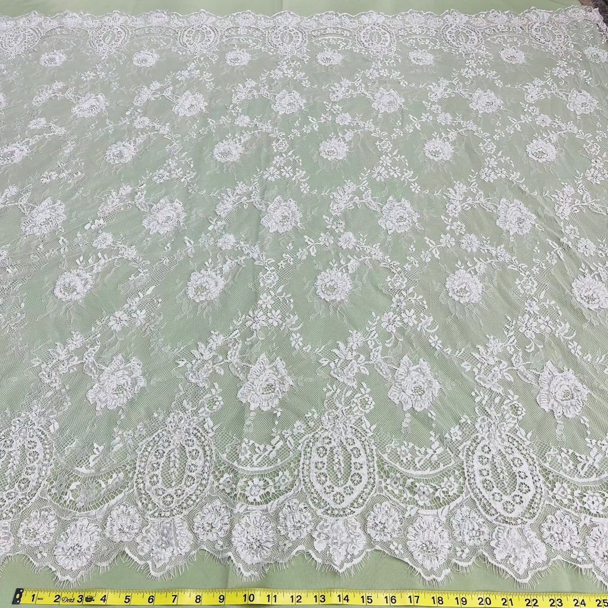 Beaded Chantilly Floral Lace White