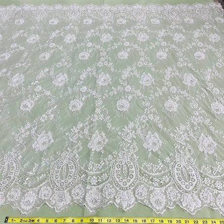 Beaded Chantilly Floral Lace White