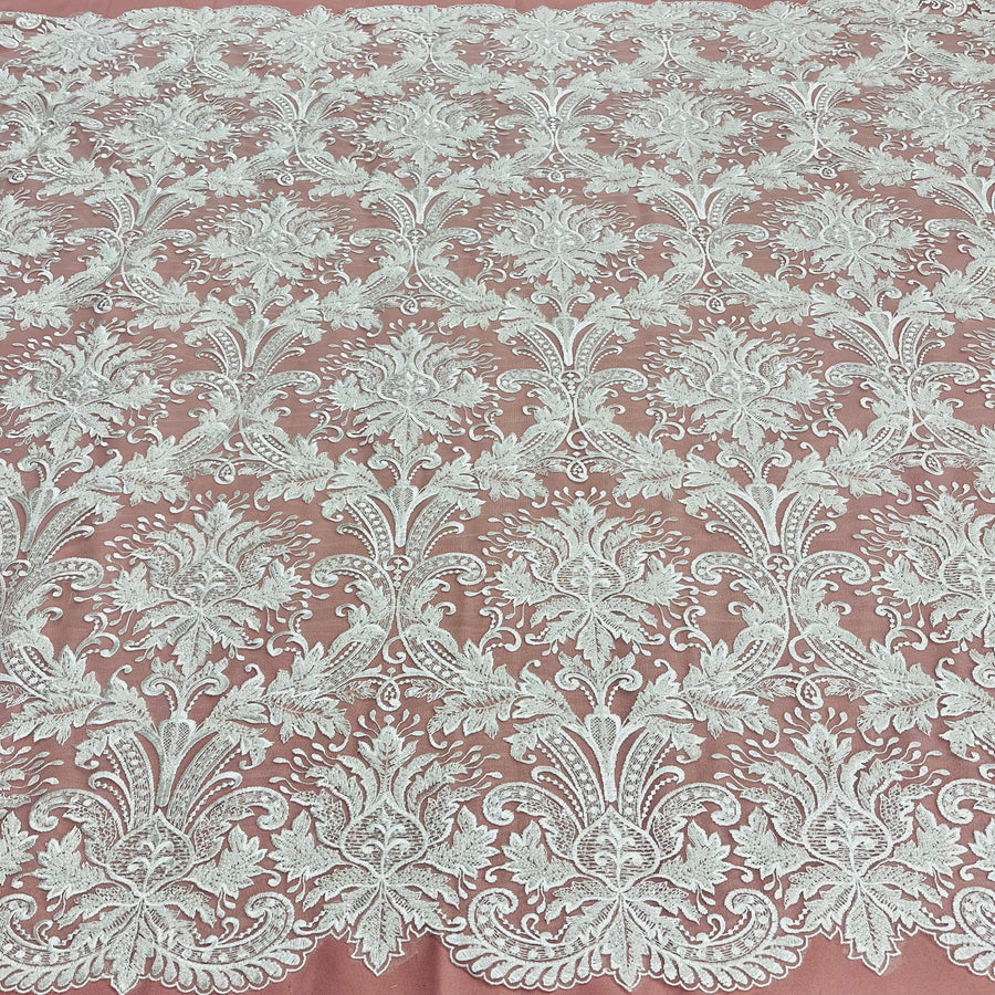 1 Yard Beaded Lace Fabric Embroidered on 100% Polyester Net Mesh