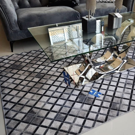 Vegan Diamond Patchwork Polyester Fabric - Gray Black Faux Hide Cowhide, Diamond Patchwork, 10' X 13' (1 Piece)