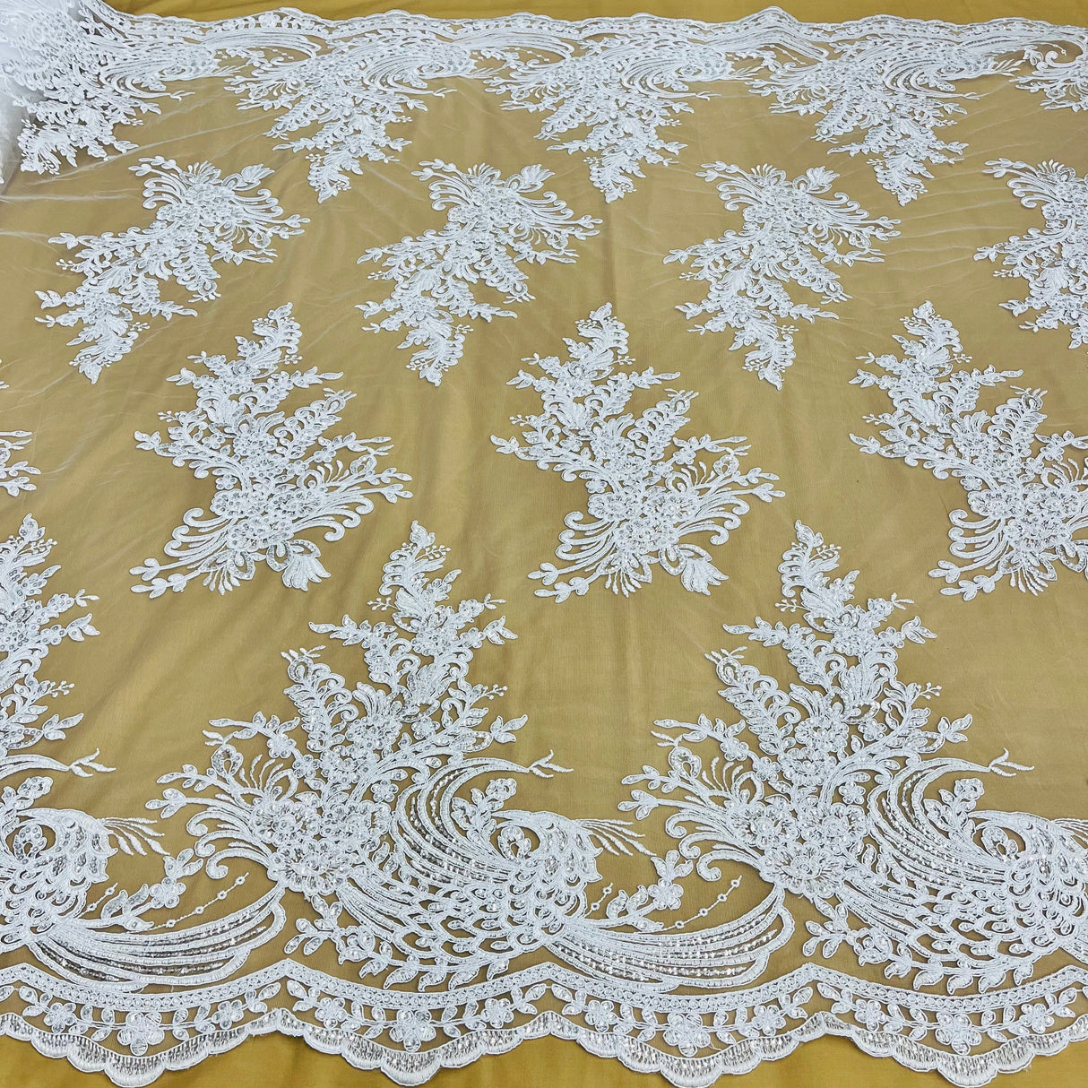 Beaded Corded Bridal Lace Fabric 50" Wide