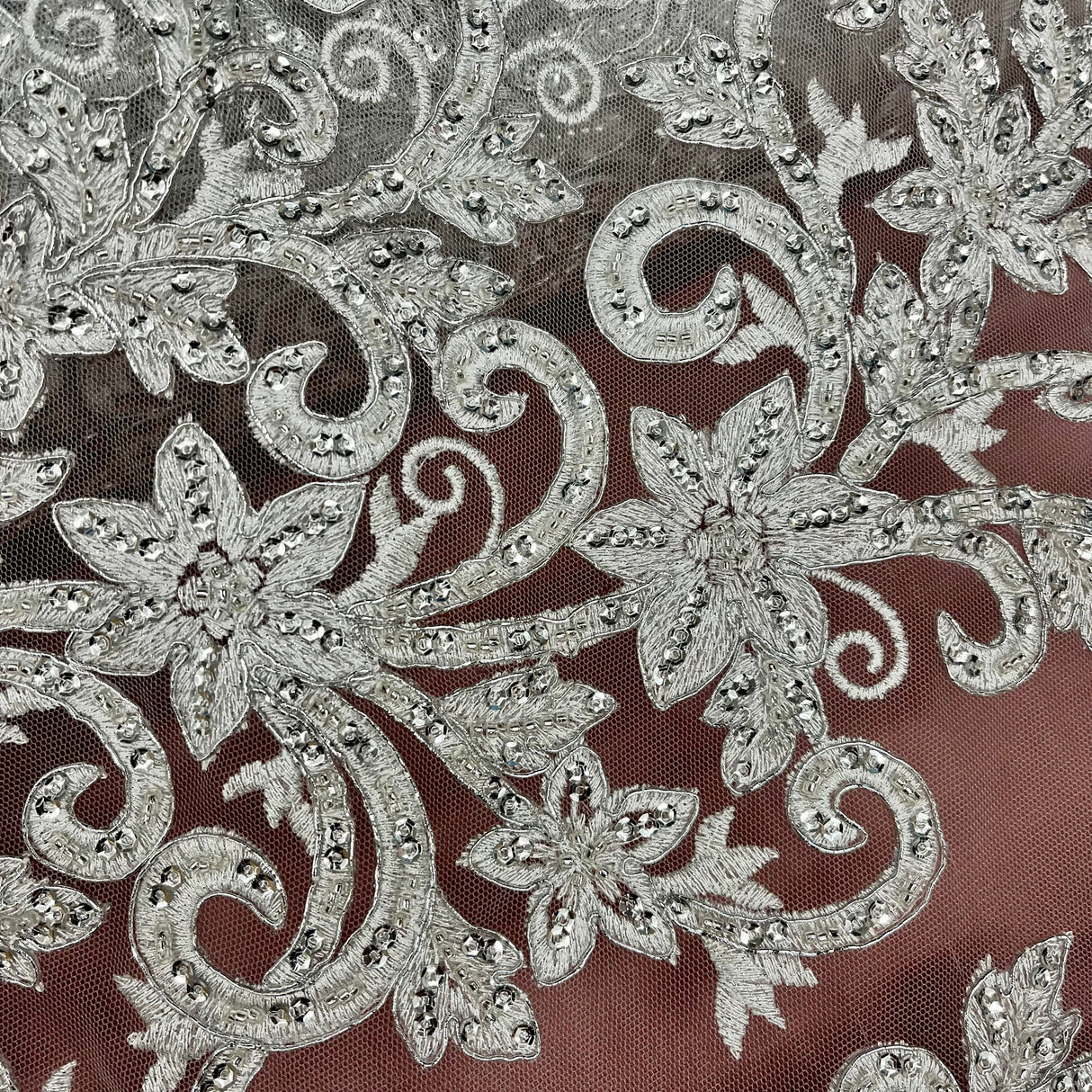 Beaded Corded Bridal Lace Mesh