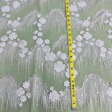 Beaded 3D Floral Lace Fabric