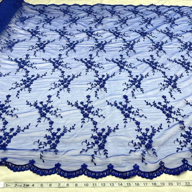 Beaded Lace Fabric on Polyester Net Mesh