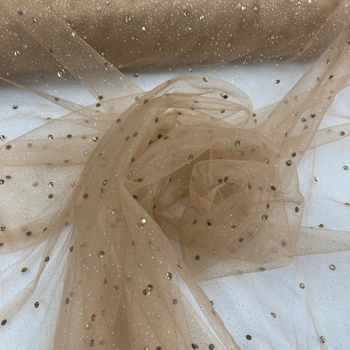 Glitter Mesh Fabric with Scattered Rhinestones